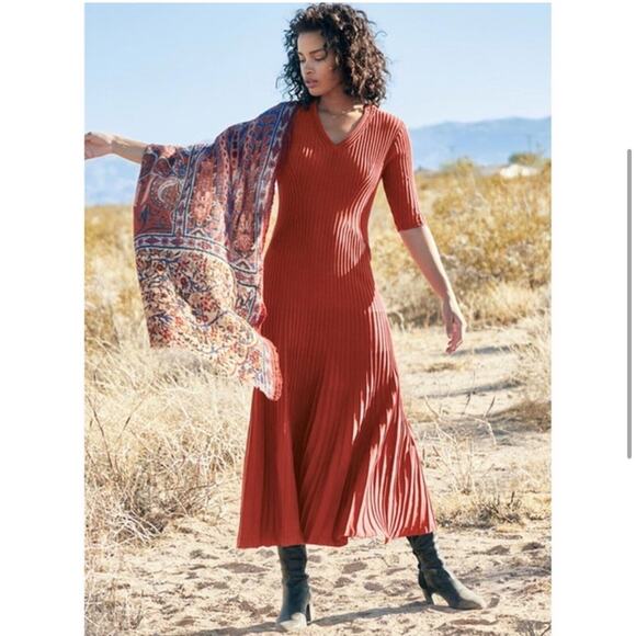 Peruvian Connection Turino Rust Ribbed Maxi Dress - Picture 1 of 7